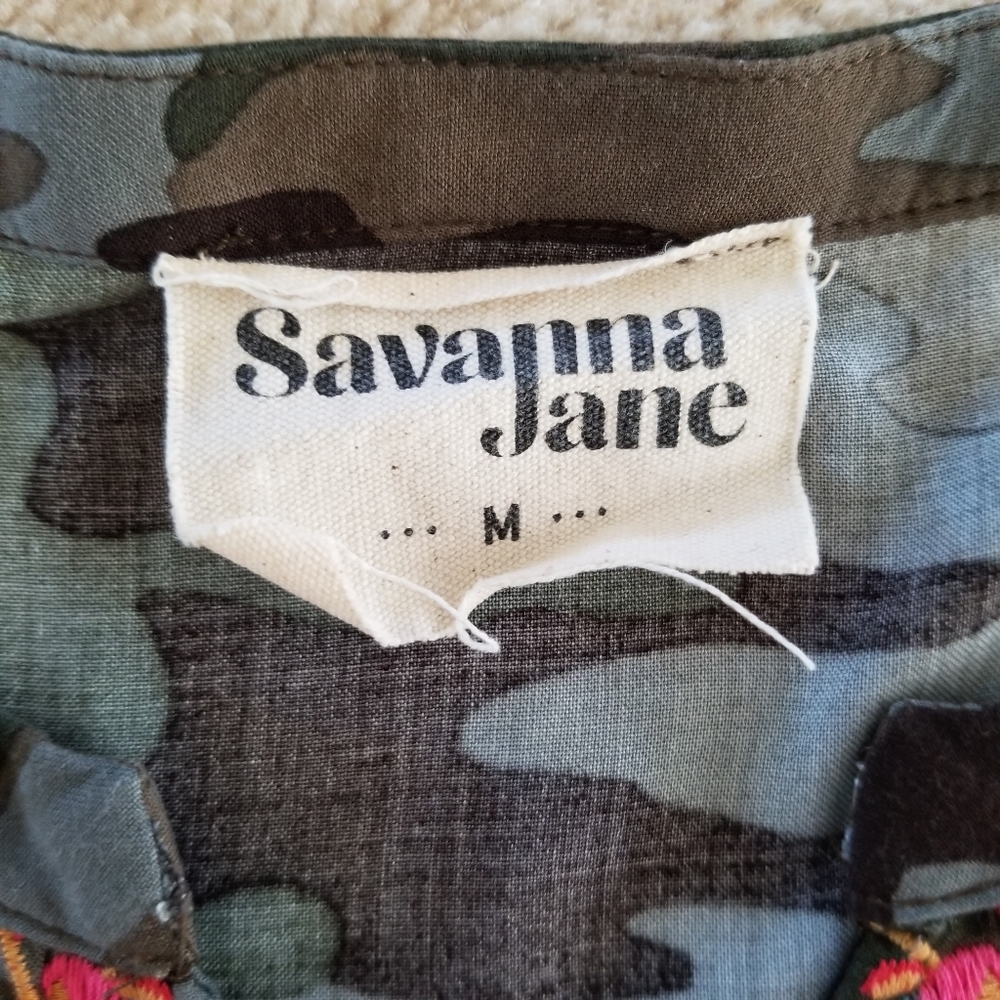Savanna Jane Floral Embroidered Camouflage Print Jersey Top Size M - Picture 6 of 10